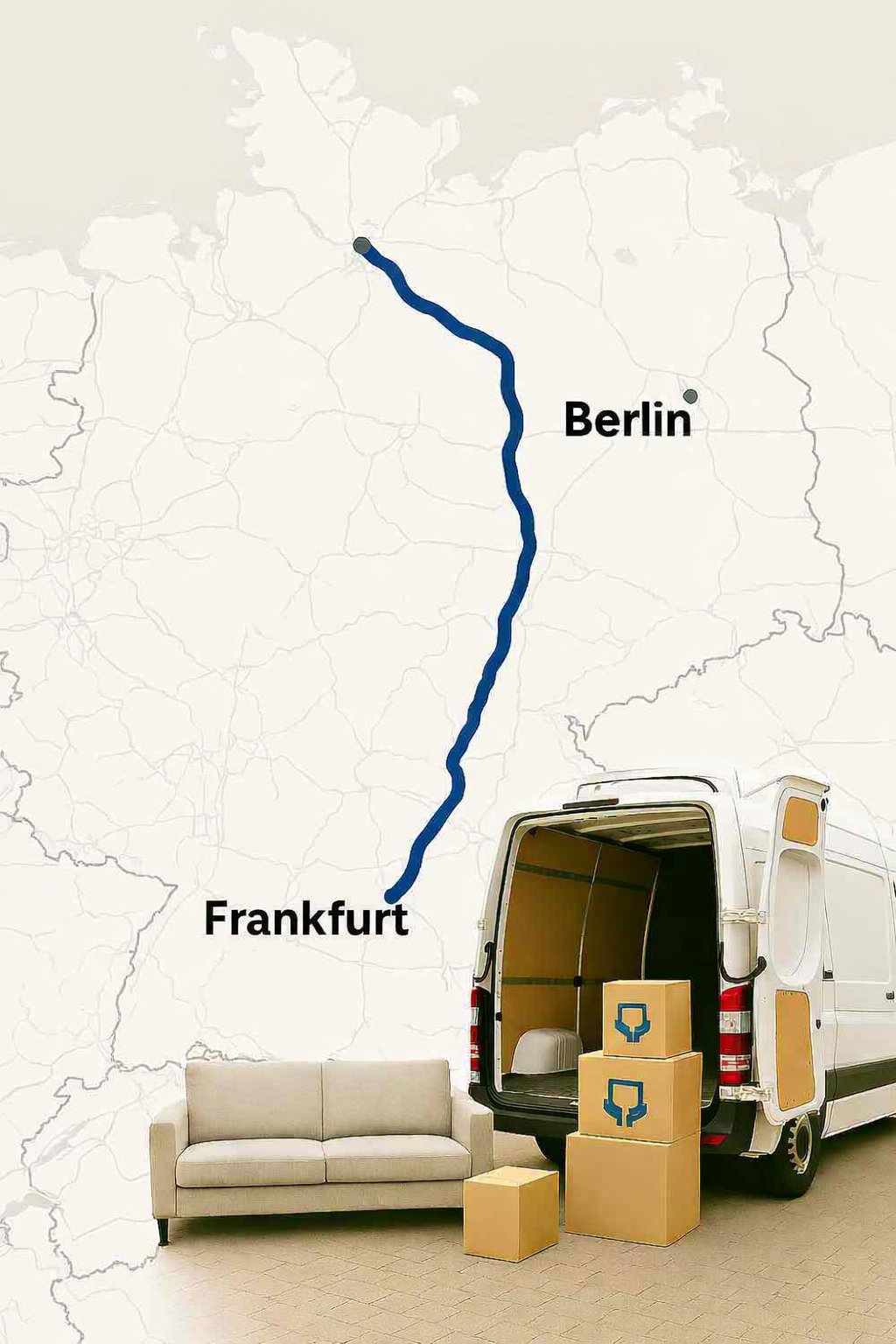 Frankfurt → Berlin route for möbeltransport