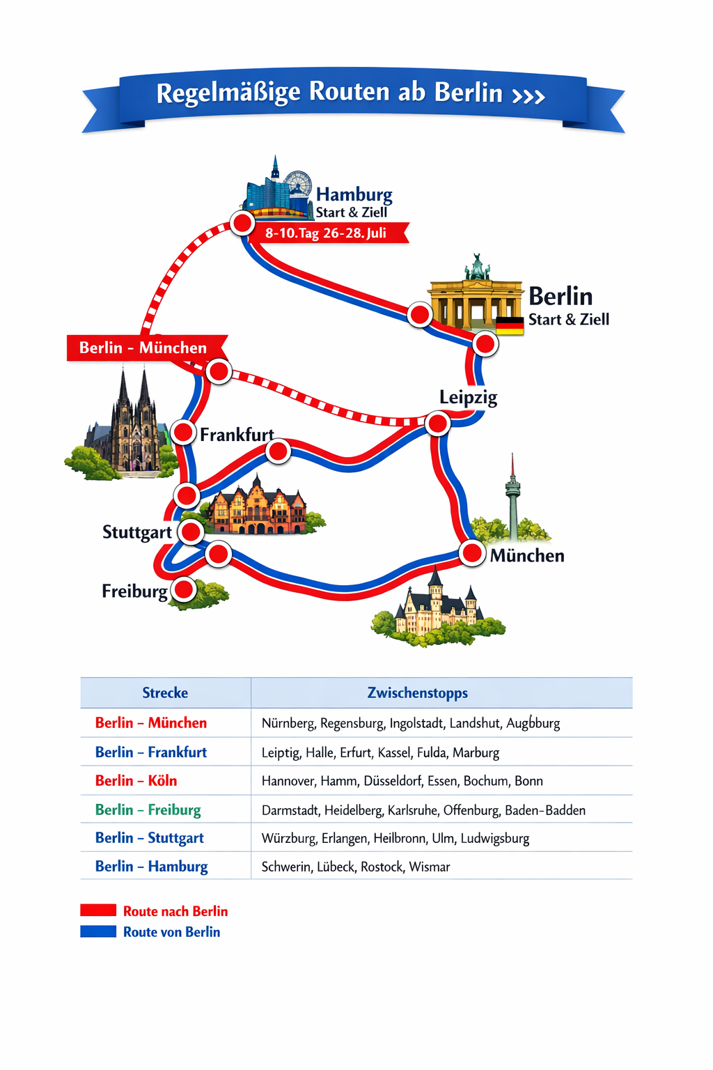 Regelmäßige Routen ab Berlin