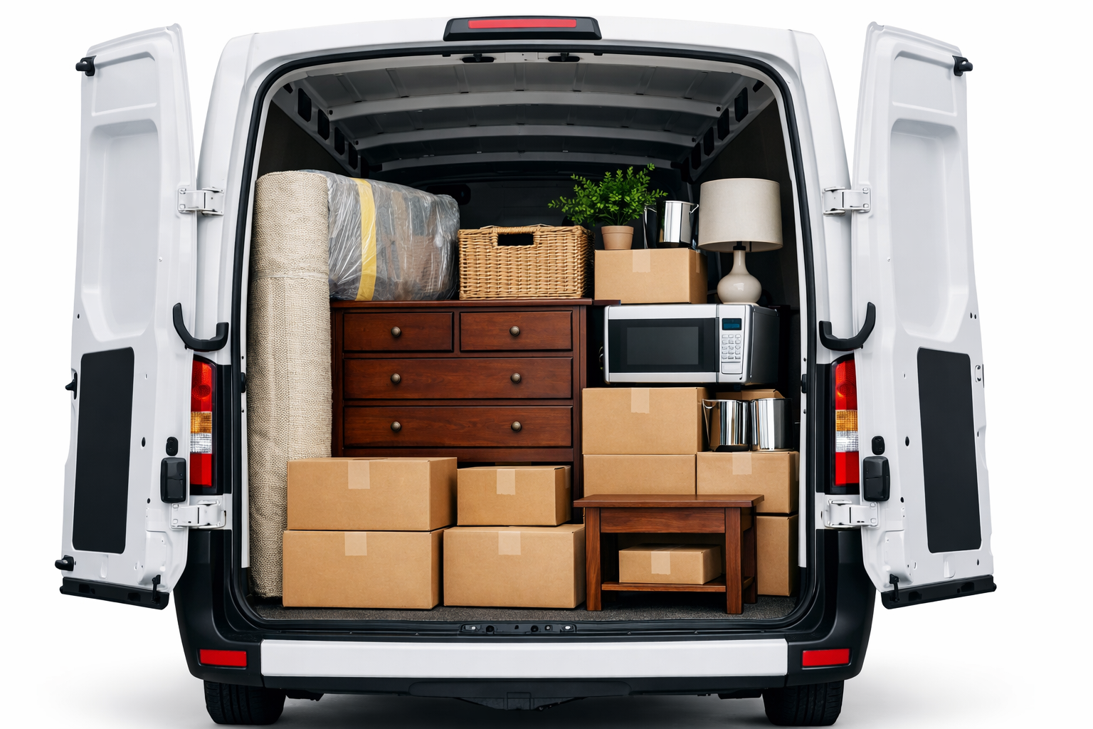 Beiladung Wohnzimmer – Van mit Möbeln, Kartons „Wohnzimmer“